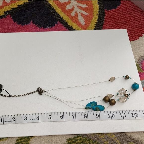 TRESKA Turquoise and Gold beaded multi strand illusion necklace new - Picture 7 of 7